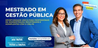 CRA-PE OFERTA VAGAS GRATUITAS PARA MESTRADO PROFISSIONAL EM GESTÃO PÚBLICA NA UFPE